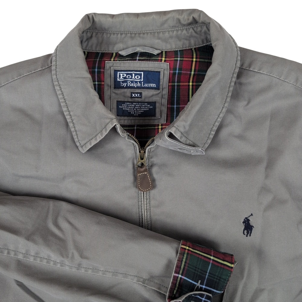 Polo Ralph Lauren Harrington Jacket Mens XXL Grey Plaid Lined Full Zip Cotton